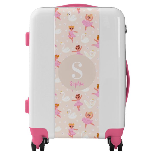 Girls Cute Pink Ballerina Ballet Dancer Monogram Luggage (Front)