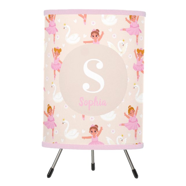 Girls Cute Pink Ballerina Ballet Dancer Name Tripod Lamp (Front)