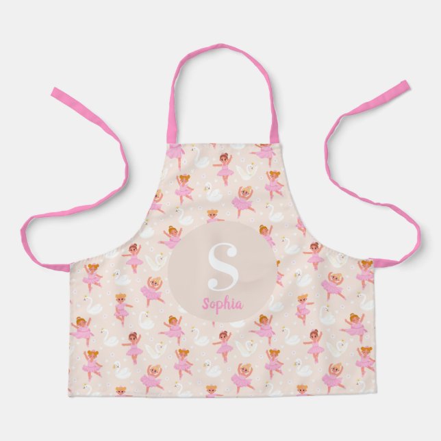 Girls Cute Pink Ballerina Pattern Personalized Apr Apron (Front)