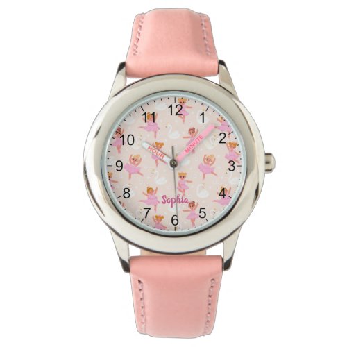 Girls Cute Pink Ballerina Personalized Name Watch