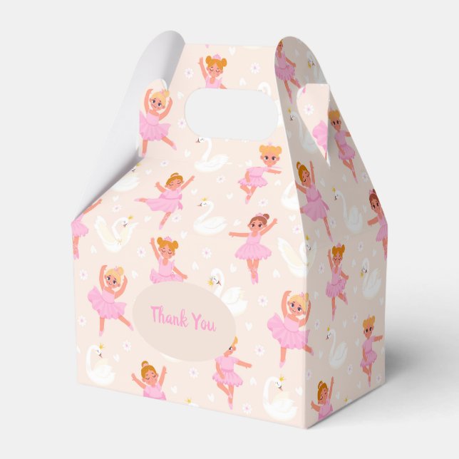 Girls Cute Pink Ballerina Themed Personalized Favor Boxes (Front Side)