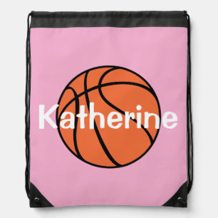 Girls Cute Pink Basketball Sports Kids Drawstring Bag