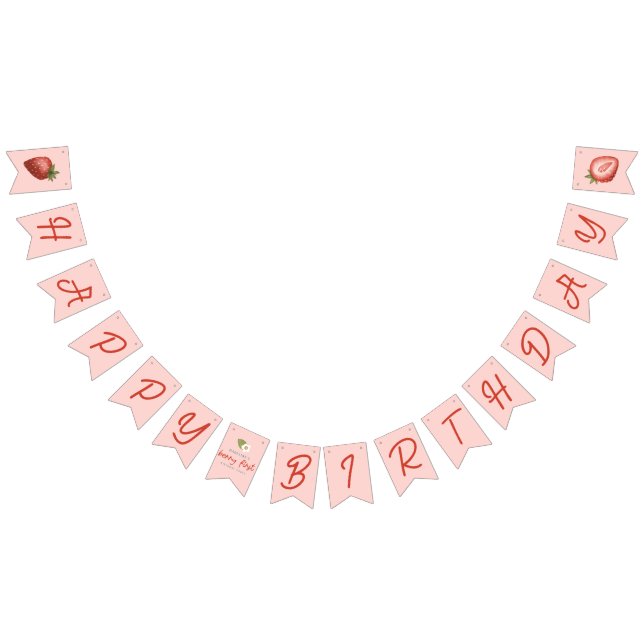 Girls Cute Pink Berry First Birthday Bunting Flags (All)