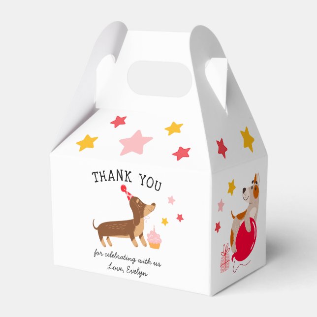 Girl's Cute Pink Birthday Pawty Dogs Favor Boxes (Back Side)