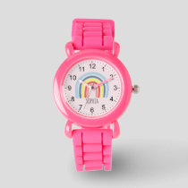 Girls Cute Pink Boho Rainbow and Name Kids Watch