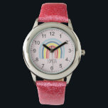 Girls Cute Pink Boho Rainbow and Name Kids Watch<br><div class="desc">This cute and girly kids' watch features a trendy rainbow cartoon on a pink background. This lovely boho design also features a place for you to add your girl's name. With clear, easily readable numbers, this 'first' watch is great for those just starting out on learning the time. The perfect...</div>