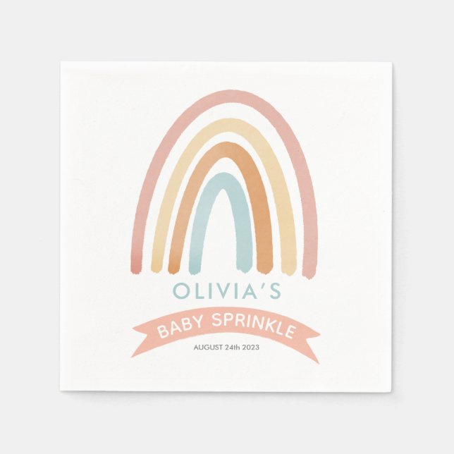 Girls Cute Pink Boho Rainbow Baby Sprinkle Napkins (Front)