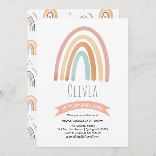 Girls Cute Pink Boho Rainbow First Birthday