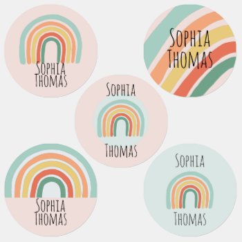 Girls Cute Pink Boho Rainbow Kids' Labels by Simply_Baby at Zazzle