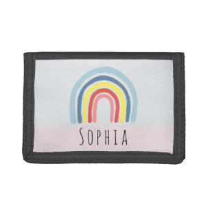 Girls Cute Pink Boho Rainbow Kids Tri-fold Wallet
