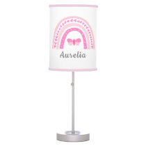 Girls Cute Pink Boho Rainbow & Name Kids Table Lamp