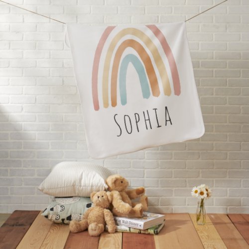 Girls Cute Pink Boho Watercolor Rainbow Baby Blanket