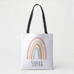 Girls Cute Pink Boho Watercolor Rainbow Kids Tote Bag<br><div class="desc">This boho girls tote bag features a pink watercolor boho rainbow,  with a matching rainbow pattern on the back,  and space to add a name in simple typography. The perfect modern and whimsical design for any kid or rainbow-loving adult!</div>
