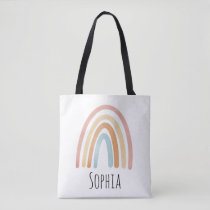 Girls Cute Pink Boho Watercolor Rainbow Kids Tote Bag