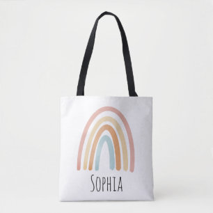 Girls Cute Pink Boho Watercolor Rainbow Kids Tote Bag
