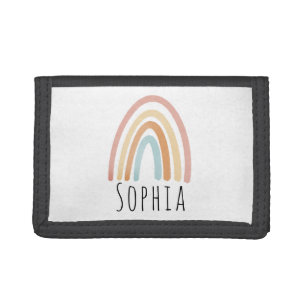 Girls Cute Pink Boho Watercolor Rainbow Kids Tri-fold Wallet
