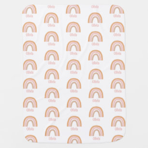 Girls Cute Pink Boho Watercolor Rainbow Name Baby Blanket