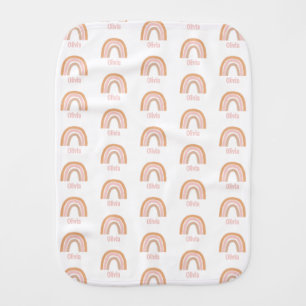 Girls Cute Pink Boho Watercolor Rainbow Name Baby Burp Cloth