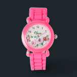 Girls Cute Pink Botanical Flowers and Name Kids Watch<br><div class="desc">This cute and girly floral kids watch design features cute pink watercolor flowers and clear numbers,  and has space for you to write your girls name in an elegant font. The perfect vintage botanical gift for your little one.</div>