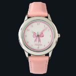 Girls Cute Pink Bow Watch<br><div class="desc">Make time-telling dazzling for little ones with this pink coquette bow watch, featuring a sweet bow in soft blush tones. Personalize it with their name in elegant calligraphy script—a charming touch that turns every hour into a moment of whimsy. This adorable accessory blends coquette-style charm with real-world function. It’s perfect...</div>