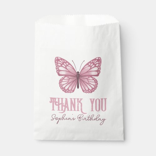 Girls Cute Pink Butterfly Kids Birthday Thank You Favor Bag