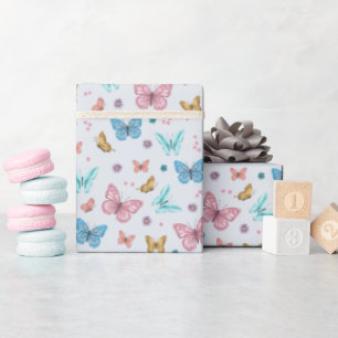 Girls Cute Pink Butterfly Pattern Kids Birthday Wrapping Paper