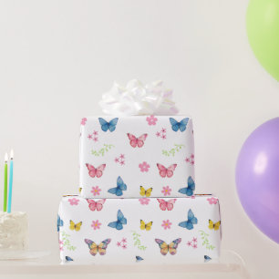 Girls Cute Pink Butterfly Pattern Kids Birthday Wrapping Paper