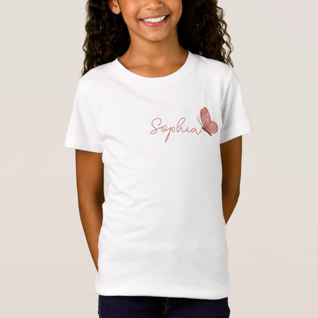 Girls Cute Pink Butterfly T-Shirt (Front)