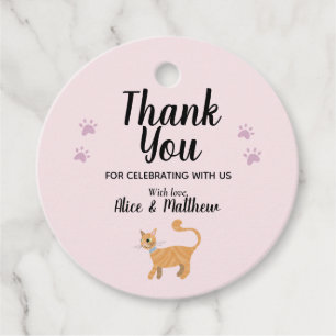 Girls Cute Pink Cat Cartoon Modern Baby Shower Favor Tags