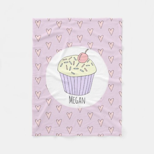Girls Cute Pink Cupcake Muffin  Name Kids Fleece Blanket