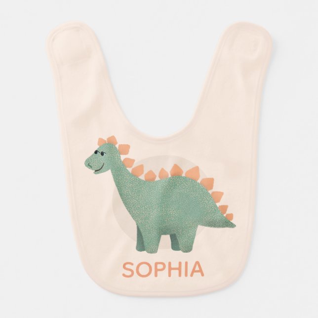 Girls Cute Pink Dinosaur and Flowers Baby Bib (Front)
