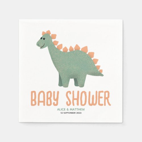Girls Cute Pink Dinosaur Baby Shower Napkins