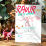 Girls Cute Pink Dinosaur Dig Fossil Kids Birthday Invitation<br><div class="desc">This cute and modern girls 6th birthday invitation design features a prehistoric t-Rex dinosaur skeleton, with a pink pattern on the back with Jurassic plants, dinosaur fossils, and other archaeology illustrations. The invite can be personalized with your child’s name and other details necessary for your party, and can also be...</div>
