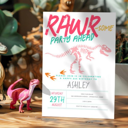 Girls Cute Pink Dinosaur Dig Fossil Kids Birthday