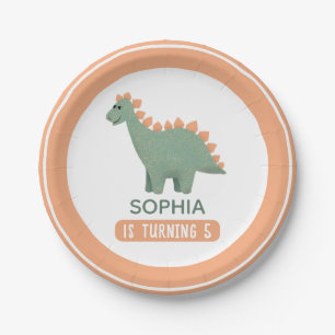 Girls Cute Pink Dinosaur Kids Birthday Paper Plates