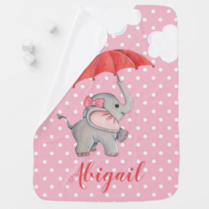 Girls Cute Pink Elephant Polka Dot Name Baby Blanket