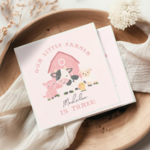 Girls Cute Pink Farm Animal Barnyard Birthday  Napkins