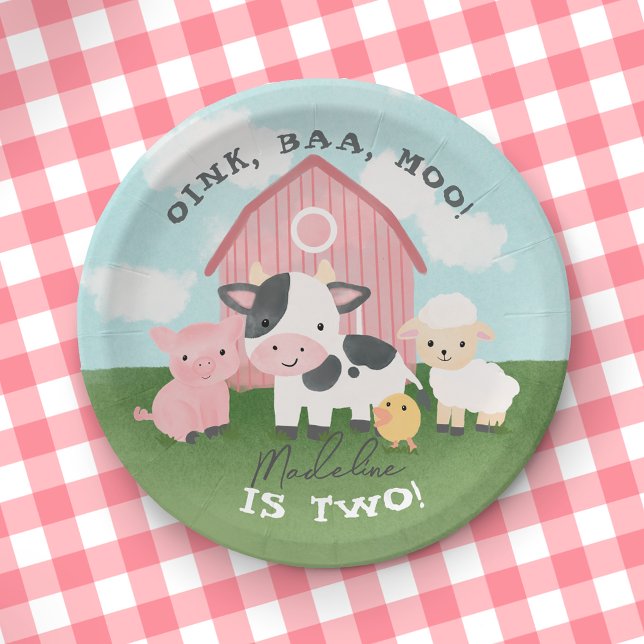 Girls Cute Pink Farm Animal Barnyard Birthday  Paper Plates (Creator Uploaded)