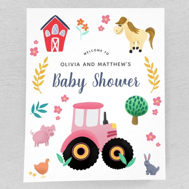 Girls Cute Pink Farm Baby Shower Welcome Sign (Creator Uploaded)