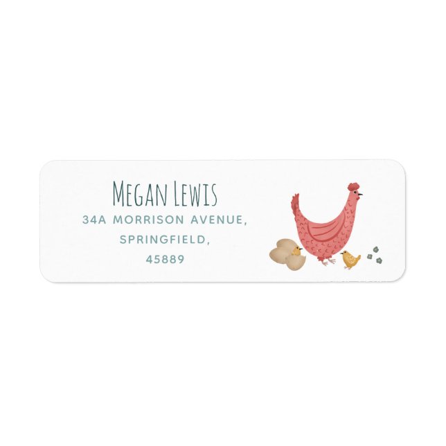 Girls Cute Pink Farm Chicken Baby Shower Label (Front)