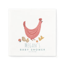 Girls Cute Pink Farm Chicken Baby Shower Napkins