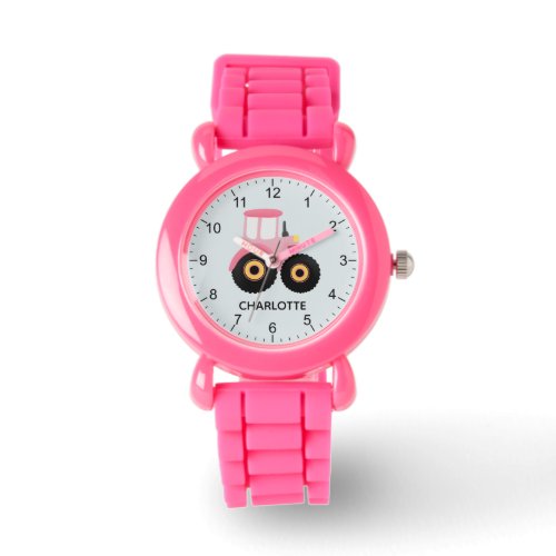 Girls Cute Pink Farm Tractor Kids Watch