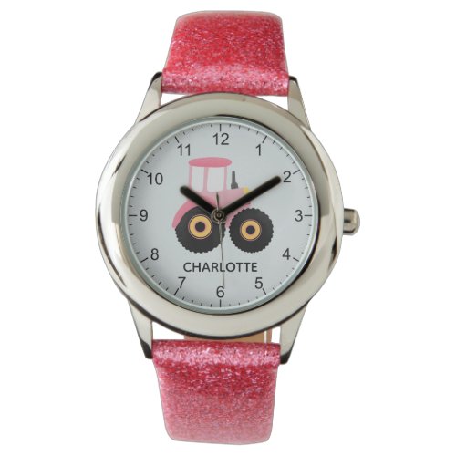 Girls Cute Pink Farm Tractor Kids Watch
