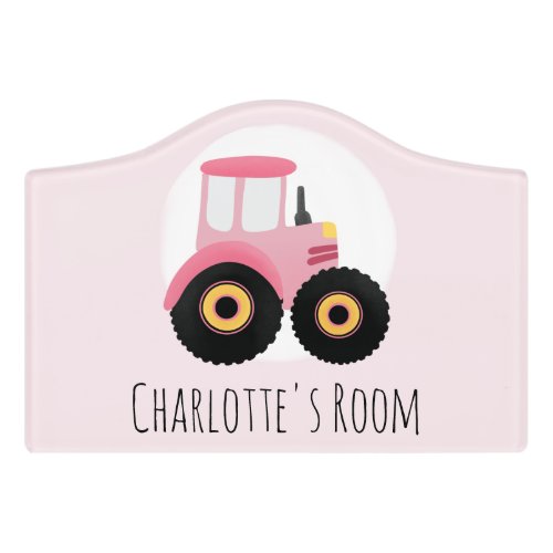 Girls Cute Pink Farm Tractor  Name Kids Door Sign