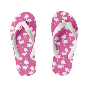 Girls Cute Pink Flamingo Pattern Flip Flops by DoodlesGifts at Zazzle
