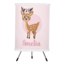 Girls Cute Pink Floral Deer & Flowers Kids Nursery Tripod Lamp