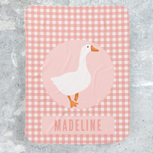 Girls Cute Pink Gingham Goose Farm Baby Blanket