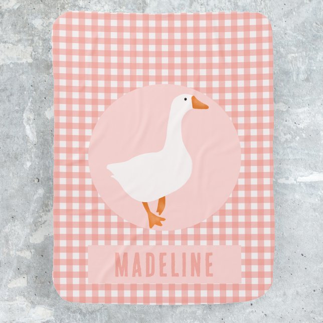 Girls Cute Pink Gingham Goose Farm Baby Blanket (Creator Uploaded)