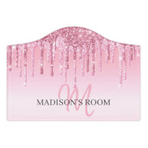Girls Cute Pink Glitter Kids Door Sign