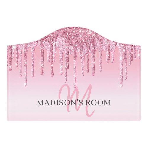 Girls Cute Pink Glitter Kids Door Sign